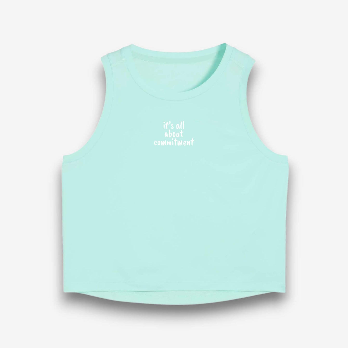 UNBRK Fitness Women Crop Tee 'It's all about Commitment' - Light Blue