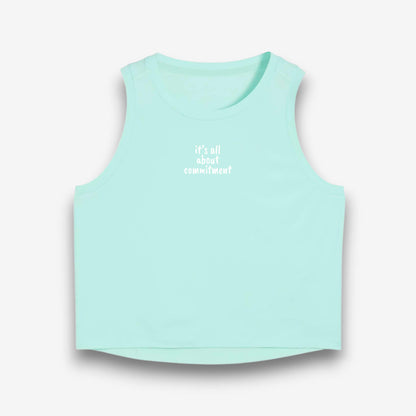 UNBRK Fitness Women Crop Tee 'It's all about Commitment' - Light Blue